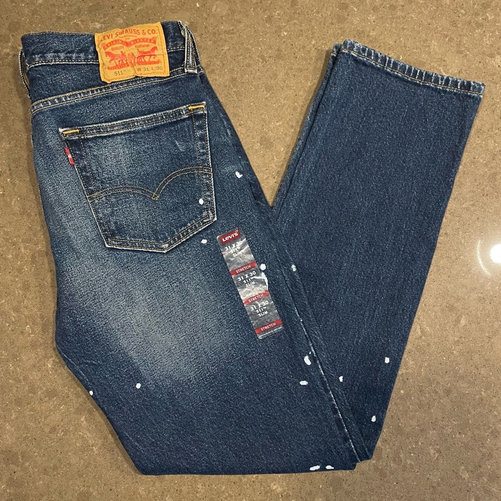 Levi Strauss 511 paint splatter jeans